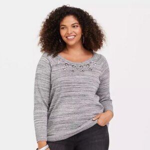 Torrid Grey Marled Embellished Pullover Sweater Size 3 3x